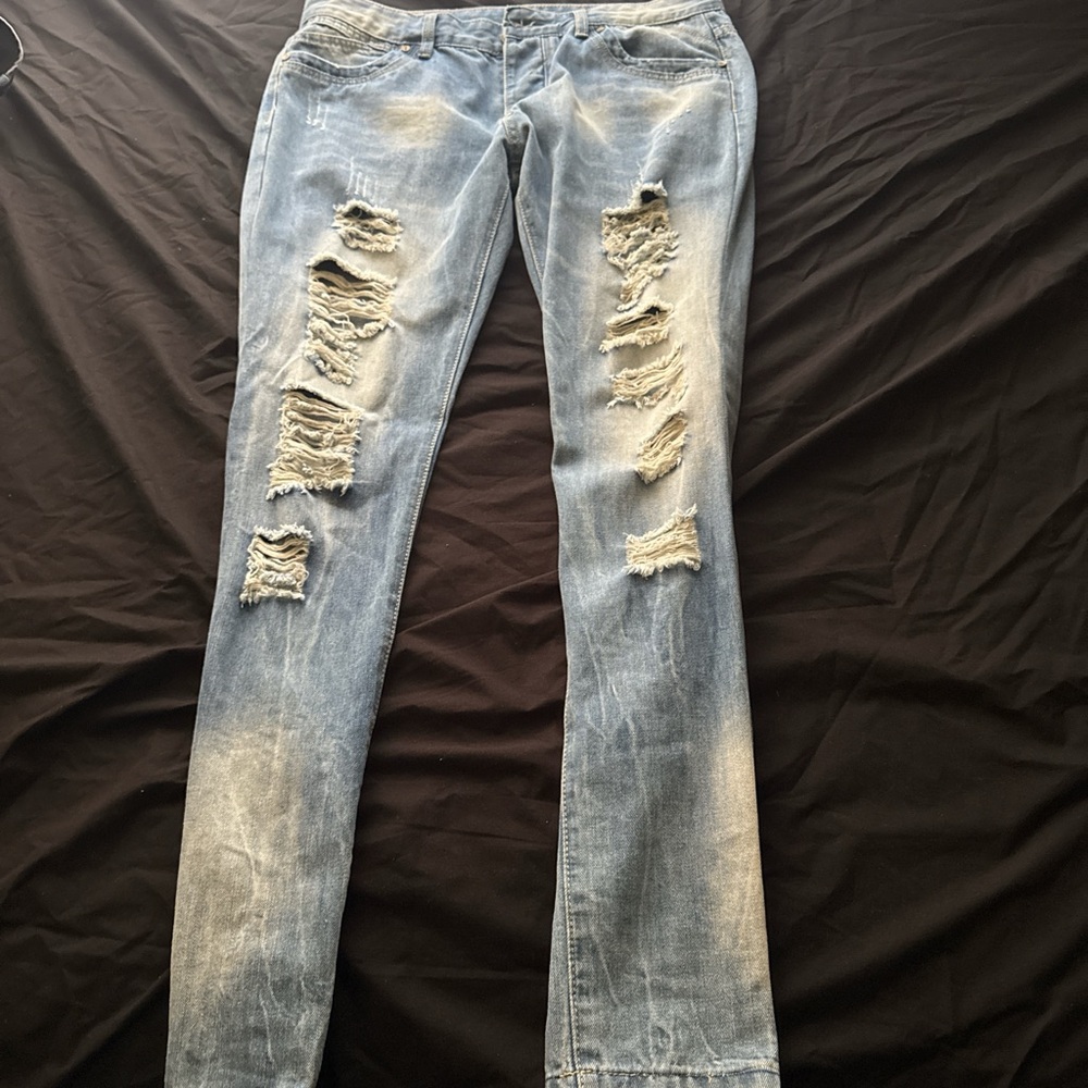 Distressed Blue Jeans